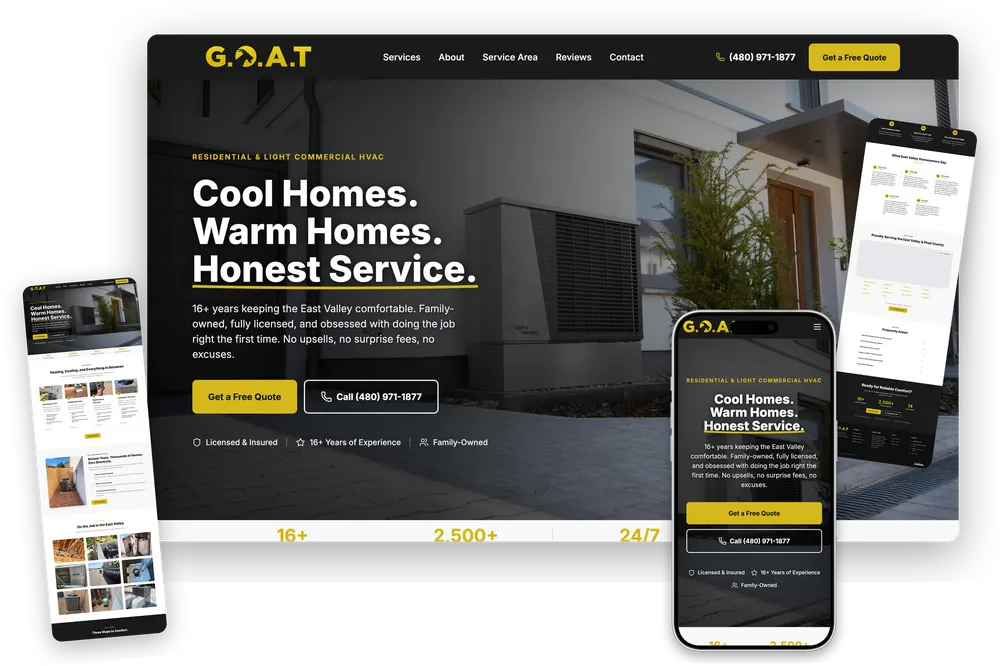 Goat Cooling & Heating website, shown on desktop and mobile
