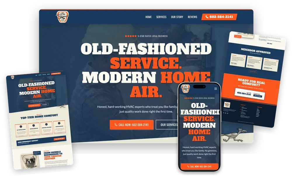 State 48 Home Comfort website, shown on desktop and mobile